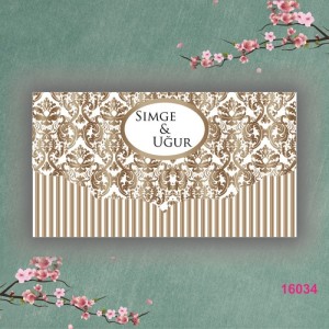 Oval Pencereli Krem Zemine Desenli Düğün Davetiyesi