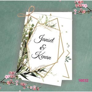 Yapraklı Çelenkli İkili İpli Düğün Davetiyesi