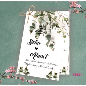 Yapraklı İkili İpli Düğün Davetiyesi