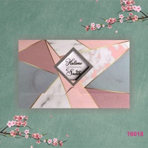 Pembe Gri Desenli Pencereli Katlamalı Düğün Davetiyesi