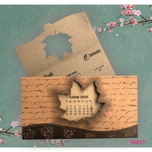 Ortası Çınar Yaprağı Şeklinde Katlamalı Davetiye