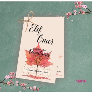 Çınar Yapraklı İkili İpli Düğün Davetiyesi