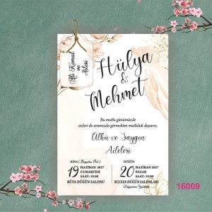 Tek Kart İpli Etiketli Düğün Davetiyesi