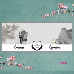 Yaşlı Çift Tasvirli Katlamalı Düğün Davetiyesi