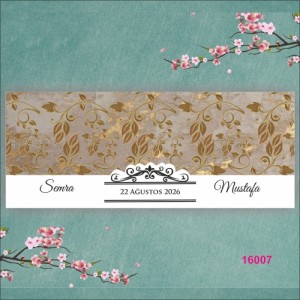 Kahverengi Yaprak Desenli Katlamalı Düğün Davetiyesi