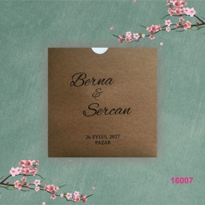 Kare Kraft Kağıttan Zarflı Sade Düğün Davetiyesi