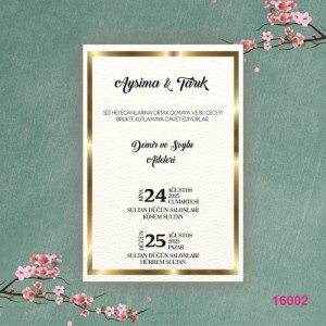 Beyaz Zarflı Kenar Çerçeveleri Altın Renkli Davetiye