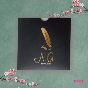 Siyah Kare Zarfa Yaldız Süslemeli Düğün Davetiyesi