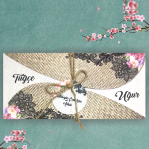 Dışı Özel Kesim Katlamalı Zarflı Düğün Davetiyesi