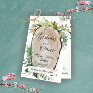 Ağaç Gövdesi Görünümlü İkili Düğün Davetiyesi