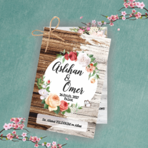 Ahşap Görünümlü İkili İpli Düğün Davetiyesi