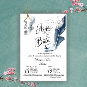 Kuş Tüylü Tasarımlı Tek Katmanlı Davetiye