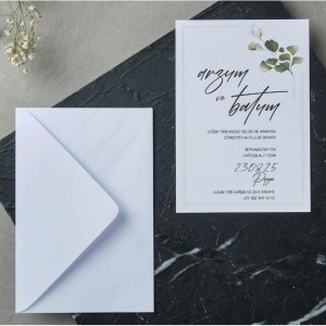 Yapraklı Sade Zarflı Uygun Davetiye