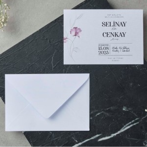 Tek Çiçekli Sade Zarflı Uygun Davetiye