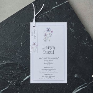 İpli Etiketli Zarfsız Çiçekli Davetiye