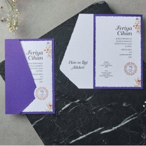 Mor Yandan Katlamalı Geçmeli Davetiye