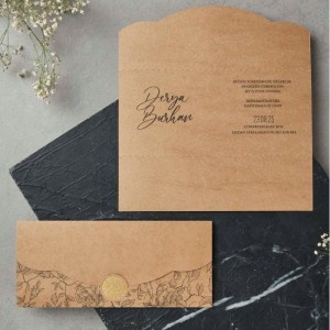 Kraft Kağıda Çiçek Desen Baskılı Davetiye