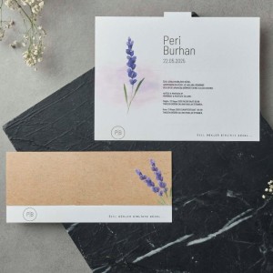 İçi Dışı Lavanta Çiçekli Katlamalı Davetiye