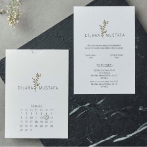 Zarfı Takvimli Çiçekli Sade Davetiye