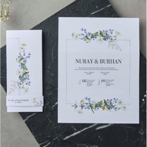 Üçe Katlamalı Renkli Çiçekli Davetiye