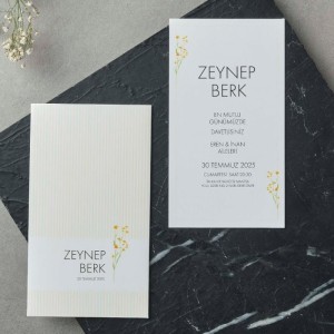 Krem Çizgili Zarflı Sade Davetiye