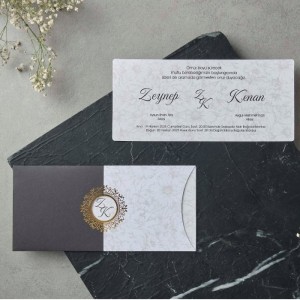 Siyah Gri Renk Kombinli Pencereli Zarflı Davetiye