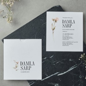 Zarf İçi Çiçek Kombinli Kare Davetiye