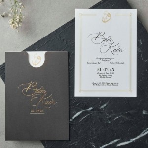 Siyah Zarfa Altın Yaldız Baskılı Davetiye