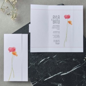 İçi Dışı Çiçek Kombinli Katlamalı Davetiye