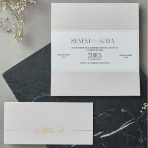 Altın Yaldızlı Besmeleli Katlamalı Davetiye