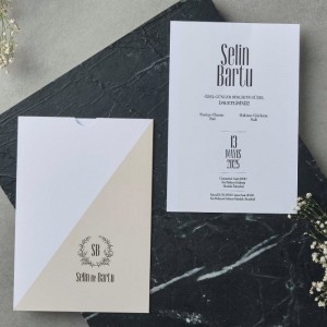 Pudra Beyaz Kombinli Sade Davetiye