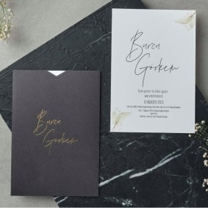 Siyah Dikdörtgen Zarfa Yaldız Baskılı Davetiye
