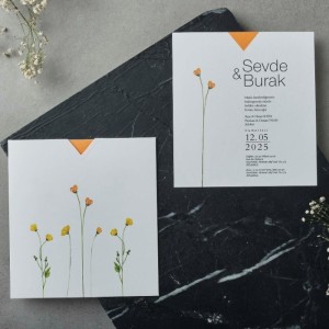 Zarfı İçi Sarı Çiçek Kombinli Davetiye