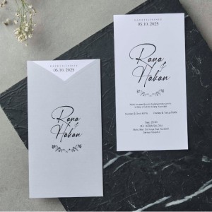 Gri V Kesimli Baskılı Zarflı Davetiye