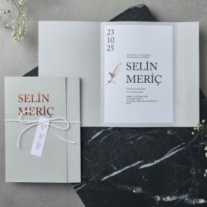 Dışı Gri Katlamalı Yaldız Baskılı Davetiye