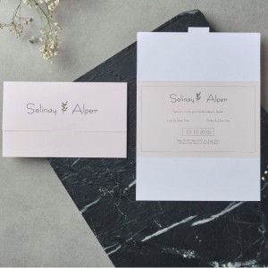 Dışı Pembe Sade Katlamalı Davetiye