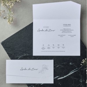 Dışı Sade Yaldız Süslemeli Katlamalı Davetiye