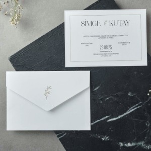 İçi Zarfı Sade Yaldız Süslemeli Davetiye