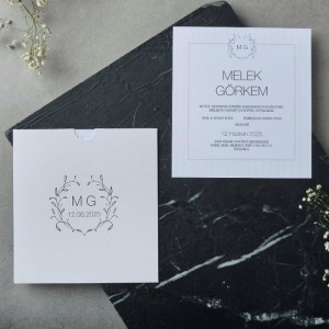 Kare Zarfa Sade Baskılı Davetiye