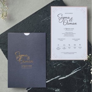 Koyu Gri Zarfa Yaldız Baskılı Davetiye