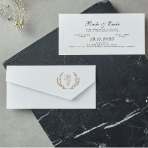 Zarfa Sarı Baskılı Sade Davetiye