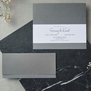 Dışı Gri Katlamalı İçi Beyaz Davetiye