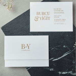 Krem Katlamalı Zarflı Sade Davetiye