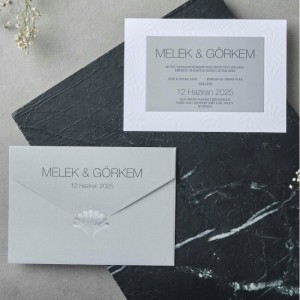 Gri Zarfa Yaldız Süslemeli Zarflı Davetiye