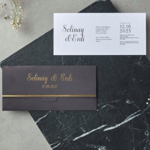 Siyah Katlamalı Yaldızlı Zarflı Davetiye