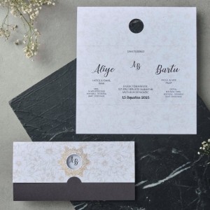 Gri Siyah Kombinli Pencereli Katlamalı Davetiye