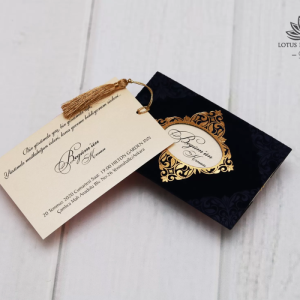 Lacivert Dikdörtgen Kadife Zarflı Düğün Davetiyesi