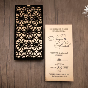 Lazer Kesim Kadife Zarflı Sıvama Düğün Davetiyesi