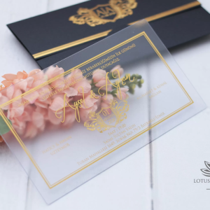 Siyah Katlamalı Yaldızlı Zarflı Asetat Düğün Davetiyesi