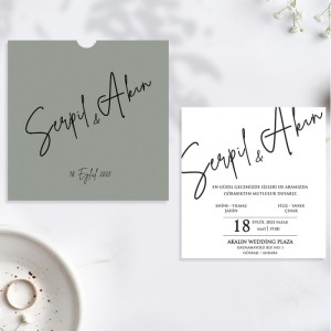 Gri Kare Zarfa İsim Baskılı Düğün Davetiyesi